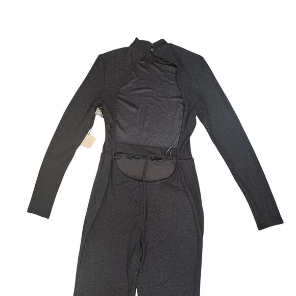 Superdown Nissa Open Back Sheer Black Shimmer Jumpsuit Size M - Picture 5 of 7